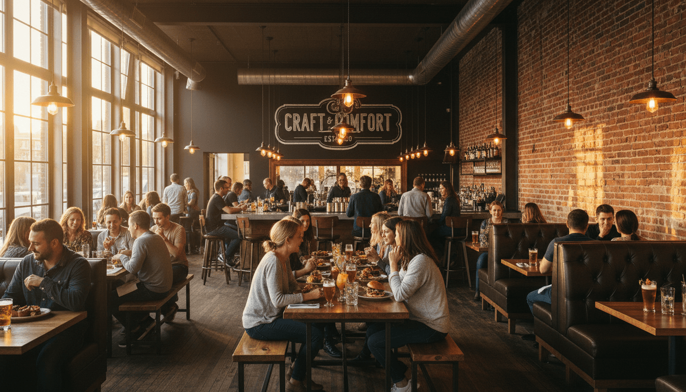 Gastropub menu featuring custom artwork and professional design presentation